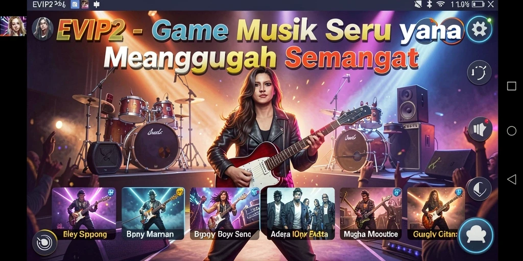 Tangkapan layar utama EVIP2 menampilkan keseruan gameplay musik.