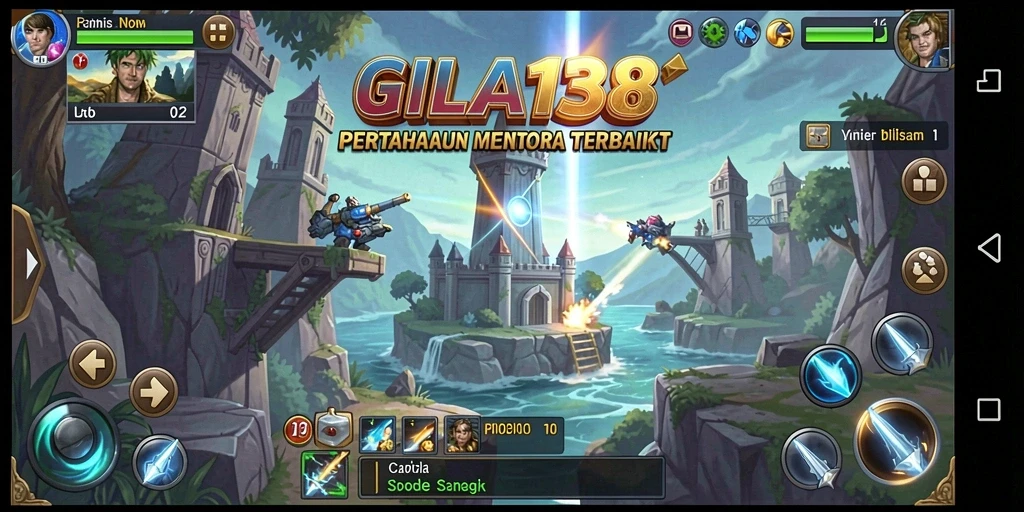 Screenshot gameplay GILA138 menampilkan menara dan musuh di medan perang.