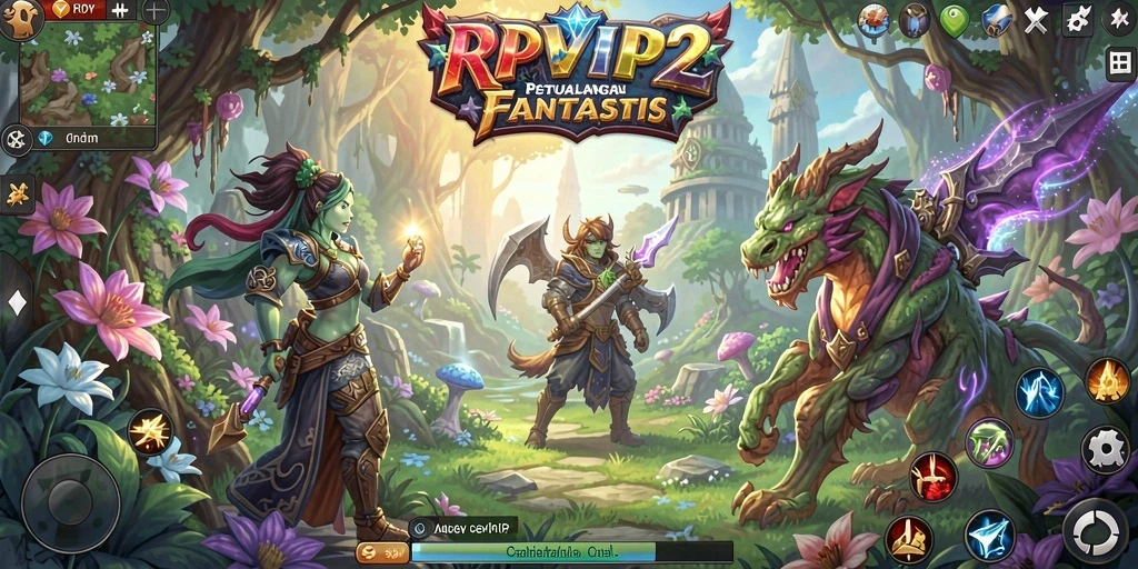 Tampilan gameplay RPVIP2 dengan petualangan seru dan karakter yang beragam.