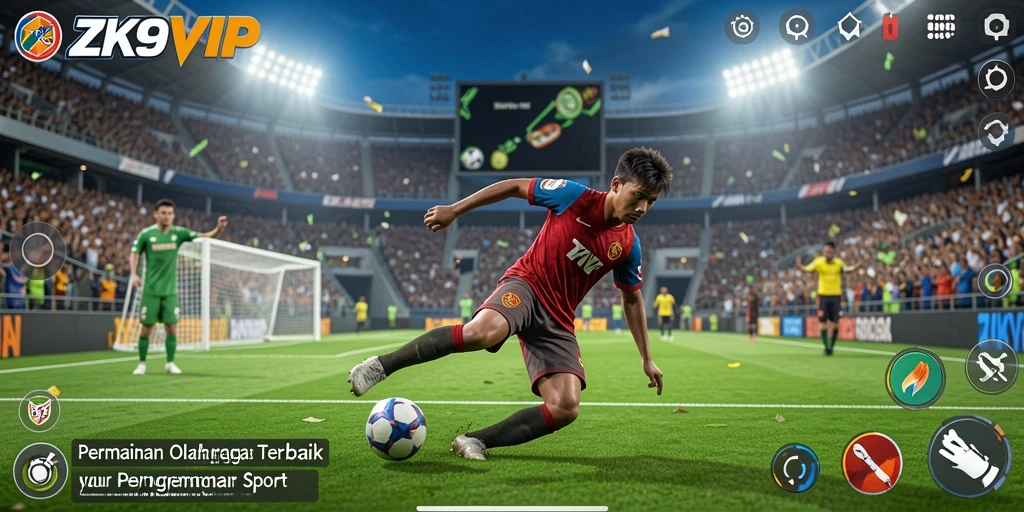 Screenshot gameplay ZK9VIP menampilkan momen seru di lapangan olahraga.